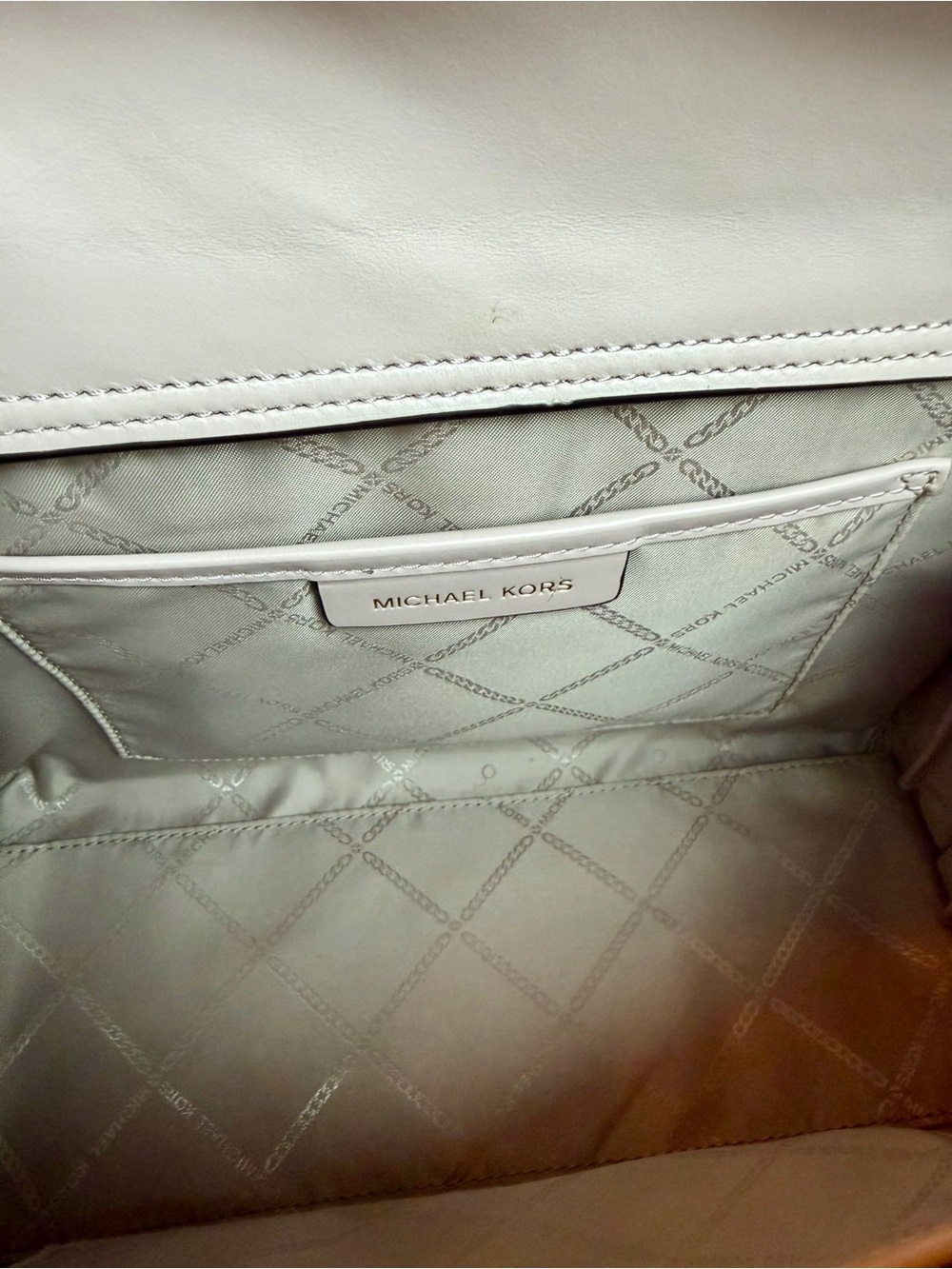 Michael Kors Mercer Pebbled Leather Satchel Handbag Blush Beige Gold Tone Purse - Picture 12 of 16